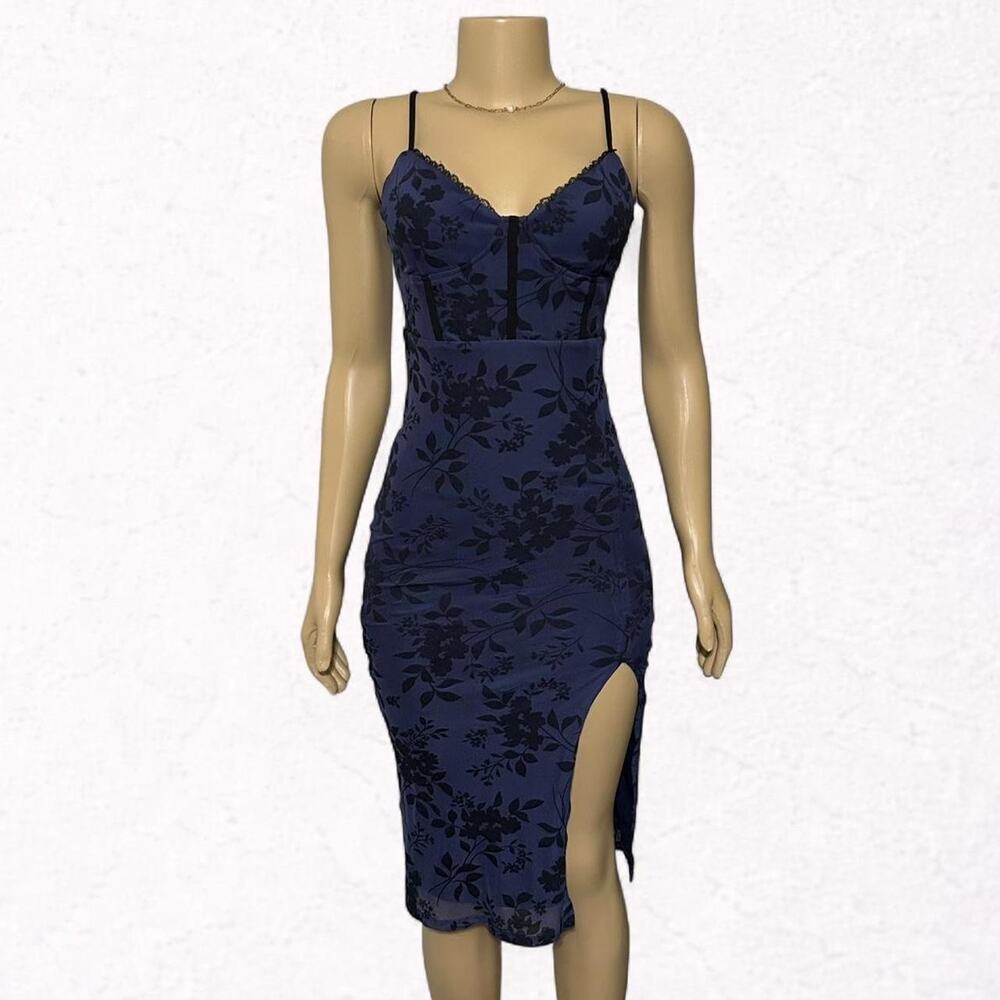 Navy blue bodycon midi dress
